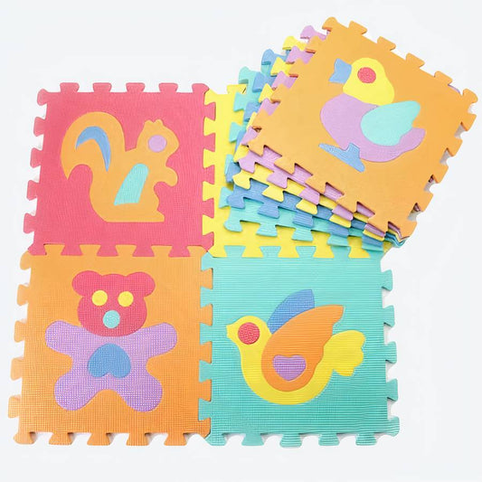 Tapis de motricité en mousse puzzle animaux 10 pièces pour bébé