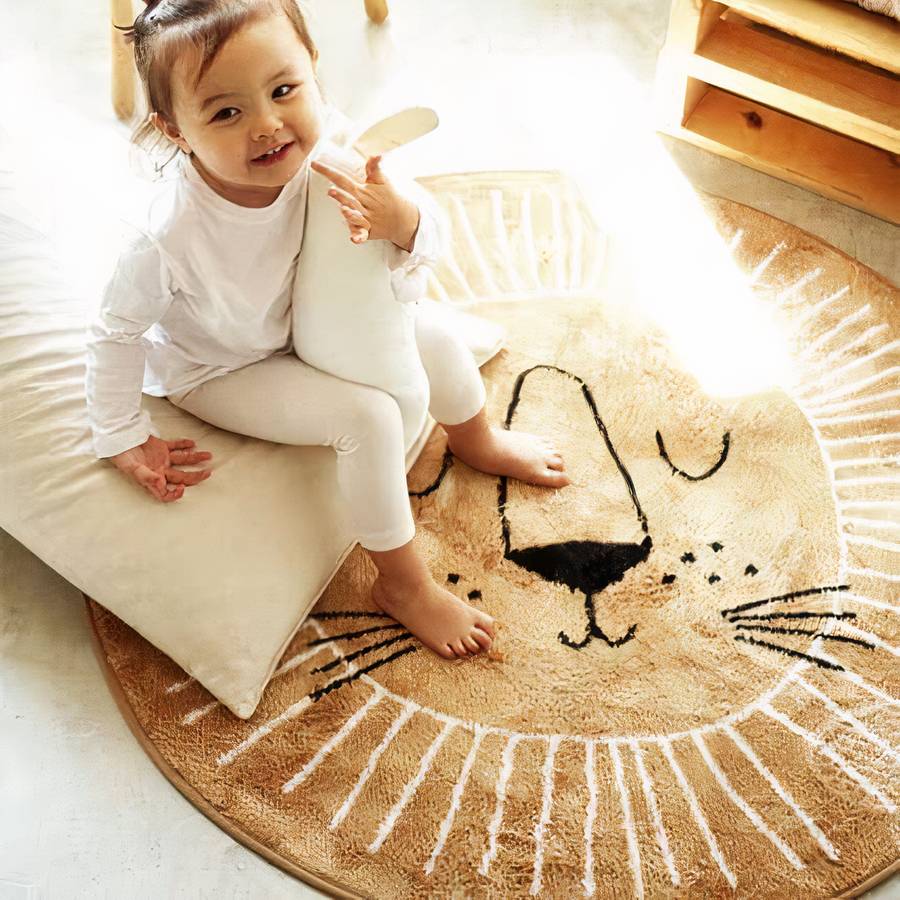 Tapis de jeu pour bébé imprimé en dessin de lion 100cm