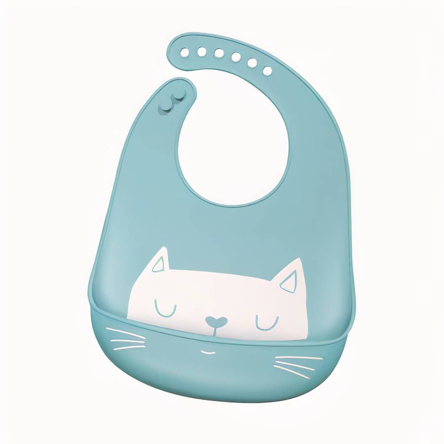 Bavoir en silicone imperméable à motif de chat pour bébé