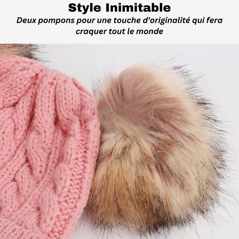 Bonnet en laine à double pompon pour bébé