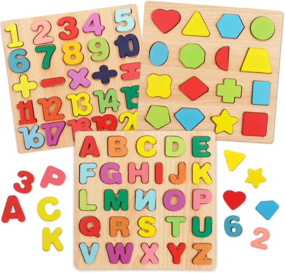 Puzzle alphabet chiffres et formes géométrique