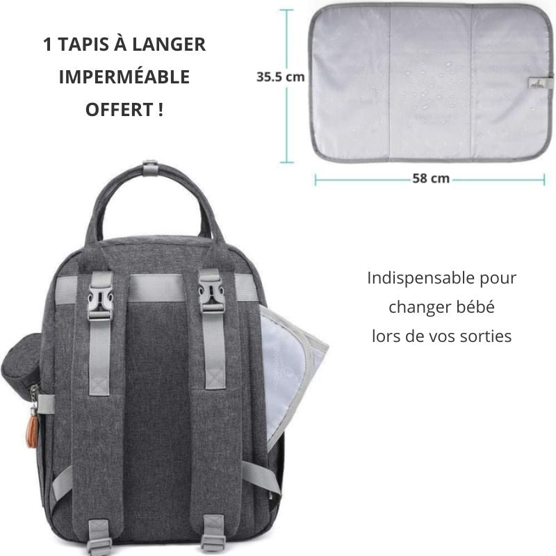 Sac à dos à langer avec matelas à langer et porte tétine