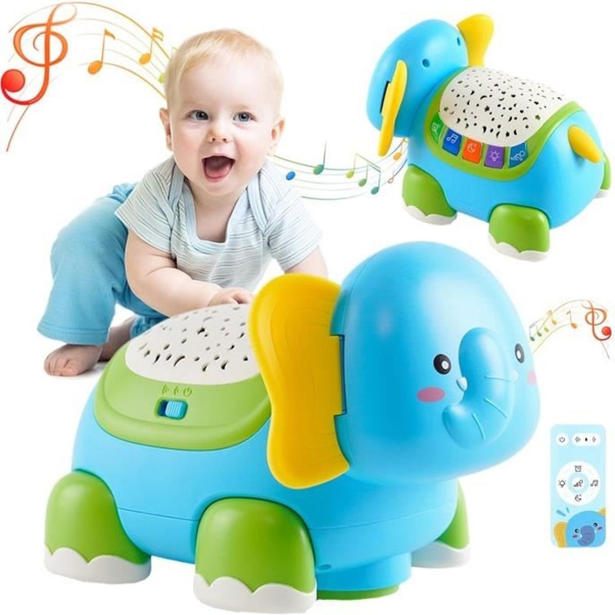 Jouet rampant bébé éléphant musical lumineux